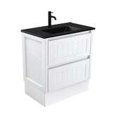 Fienza 750mm Dolce Matte Black Top Hampton Satin White Kickboard Vanity